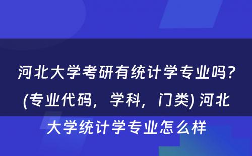 河北大学考研有统计学专业吗？(专业代码，学科，门类) 河北大学统计学专业怎么样