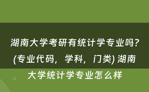 湖南大学考研有统计学专业吗？(专业代码，学科，门类) 湖南大学统计学专业怎么样