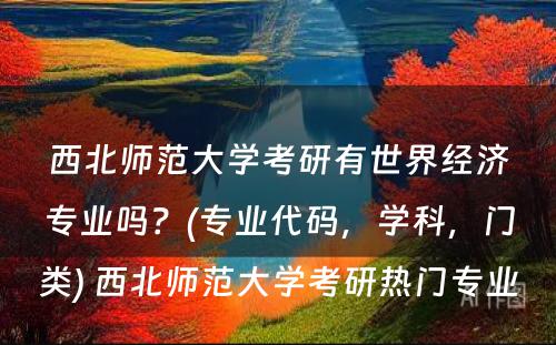 西北师范大学考研有世界经济专业吗？(专业代码，学科，门类) 西北师范大学考研热门专业