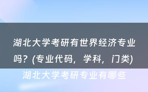 湖北大学考研有世界经济专业吗？(专业代码，学科，门类) 湖北大学考研专业有哪些