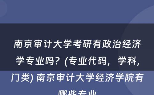 南京审计大学考研有政治经济学专业吗？(专业代码，学科，门类) 南京审计大学经济学院有哪些专业