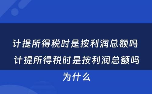 计提所得税时是按利润总额吗 计提所得税时是按利润总额吗为什么