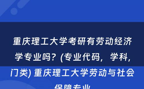 重庆理工大学考研有劳动经济学专业吗？(专业代码，学科，门类) 重庆理工大学劳动与社会保障专业