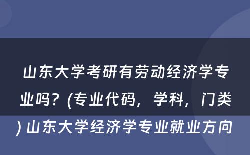 山东大学考研有劳动经济学专业吗？(专业代码，学科，门类) 山东大学经济学专业就业方向