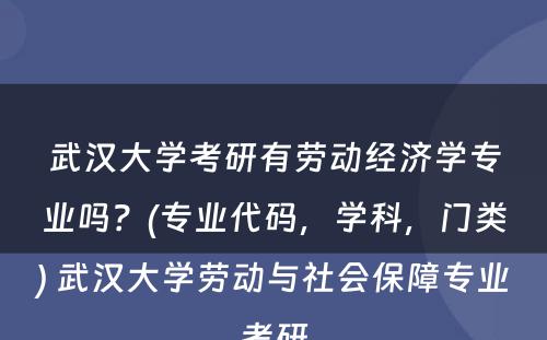 武汉大学考研有劳动经济学专业吗？(专业代码，学科，门类) 武汉大学劳动与社会保障专业考研