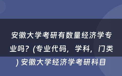 安徽大学考研有数量经济学专业吗？(专业代码，学科，门类) 安徽大学经济学考研科目