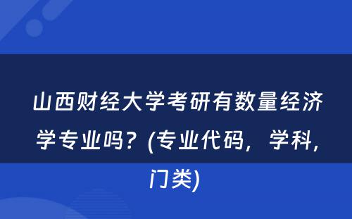 山西财经大学考研有数量经济学专业吗？(专业代码，学科，门类) 