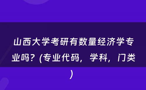 山西大学考研有数量经济学专业吗？(专业代码，学科，门类) 