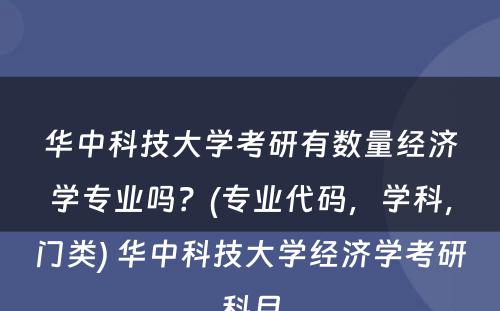 华中科技大学考研有数量经济学专业吗？(专业代码，学科，门类) 华中科技大学经济学考研科目