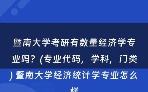 暨南大学考研有数量经济学专业吗？(专业代码，学科，门类) 暨南大学经济统计学专业怎么样