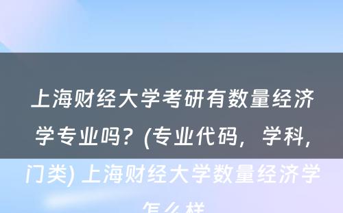 上海财经大学考研有数量经济学专业吗？(专业代码，学科，门类) 上海财经大学数量经济学怎么样