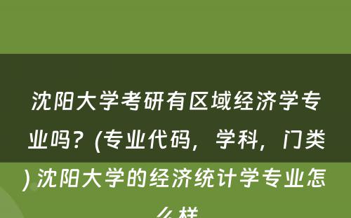 沈阳大学考研有区域经济学专业吗？(专业代码，学科，门类) 沈阳大学的经济统计学专业怎么样