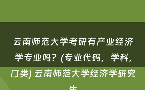 云南师范大学考研有产业经济学专业吗？(专业代码，学科，门类) 云南师范大学经济学研究生