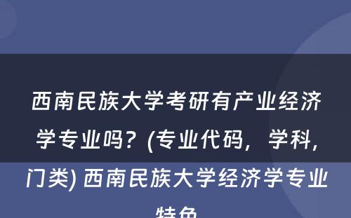 西南民族大学考研有产业经济学专业吗？(专业代码，学科，门类) 西南民族大学经济学专业特色