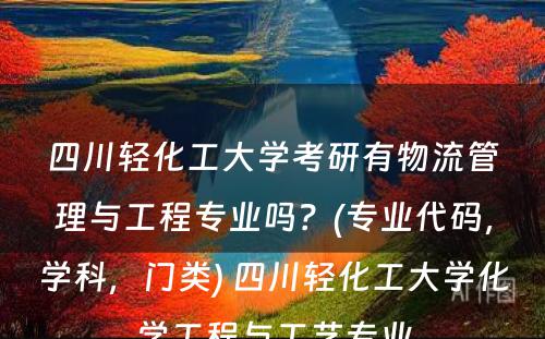 四川轻化工大学考研有物流管理与工程专业吗？(专业代码，学科，门类) 四川轻化工大学化学工程与工艺专业