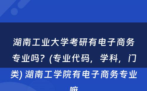 湖南工业大学考研有电子商务专业吗？(专业代码，学科，门类) 湖南工学院有电子商务专业嘛