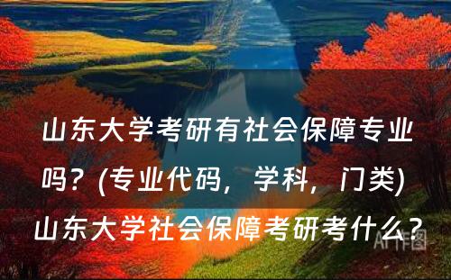 山东大学考研有社会保障专业吗？(专业代码，学科，门类) 山东大学社会保障考研考什么?