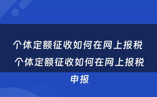 个体定额征收如何在网上报税 个体定额征收如何在网上报税申报