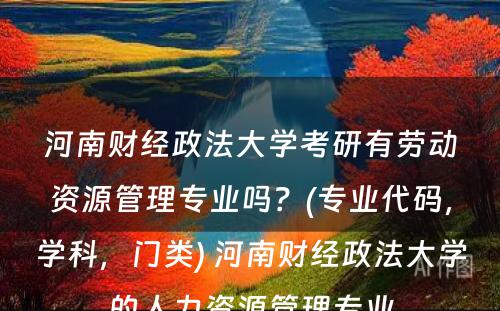 河南财经政法大学考研有劳动资源管理专业吗？(专业代码，学科，门类) 河南财经政法大学的人力资源管理专业