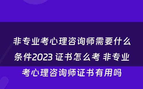 非专业考心理咨询师需要什么条件2023 证书怎么考 非专业考心理咨询师证书有用吗