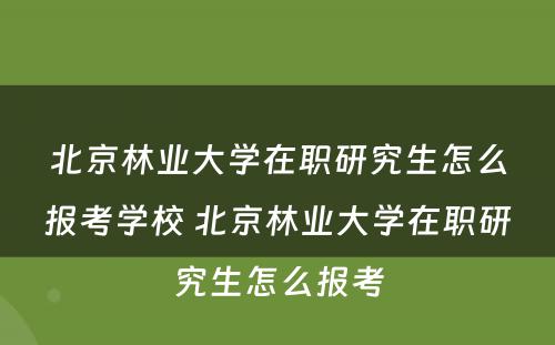 北京林业大学在职研究生怎么报考学校 北京林业大学在职研究生怎么报考