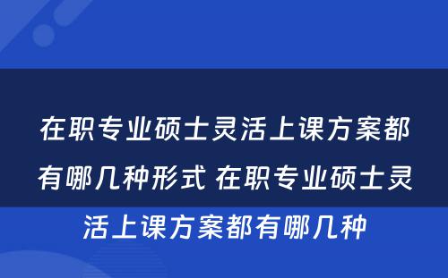 在职专业硕士灵活上课方案都有哪几种形式 在职专业硕士灵活上课方案都有哪几种