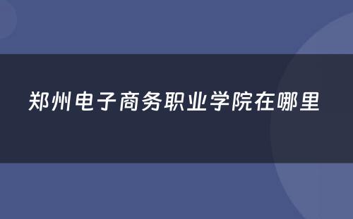 郑州电子商务职业学院在哪里 