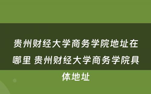 贵州财经大学商务学院地址在哪里 贵州财经大学商务学院具体地址