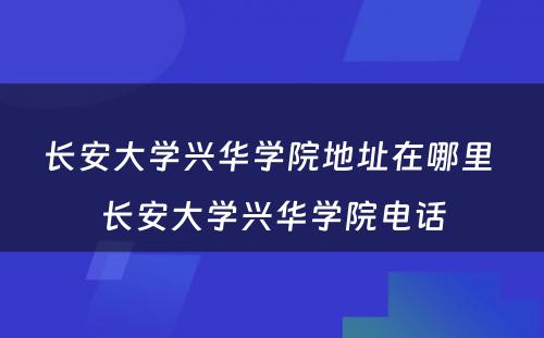 长安大学兴华学院地址在哪里 长安大学兴华学院电话