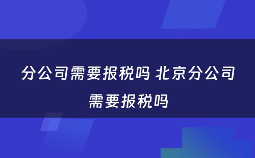 分公司需要报税吗 北京分公司需要报税吗