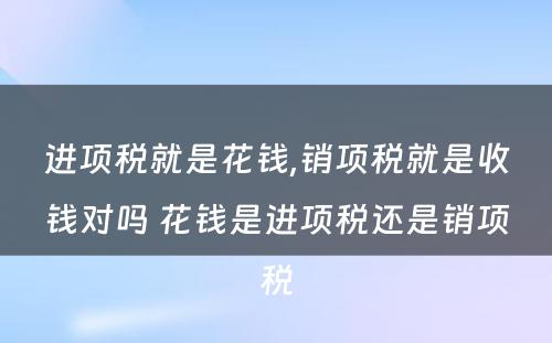 进项税就是花钱,销项税就是收钱对吗 花钱是进项税还是销项税