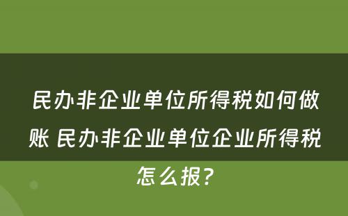 民办非企业单位所得税如何做账 民办非企业单位企业所得税怎么报?