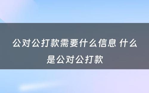 公对公打款需要什么信息 什么是公对公打款