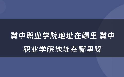 冀中职业学院地址在哪里 冀中职业学院地址在哪里呀