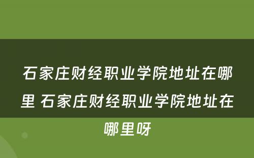 石家庄财经职业学院地址在哪里 石家庄财经职业学院地址在哪里呀