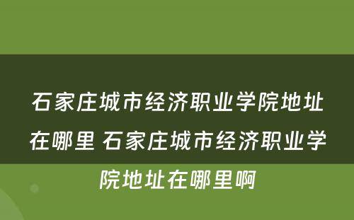 石家庄城市经济职业学院地址在哪里 石家庄城市经济职业学院地址在哪里啊