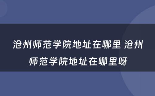 沧州师范学院地址在哪里 沧州师范学院地址在哪里呀