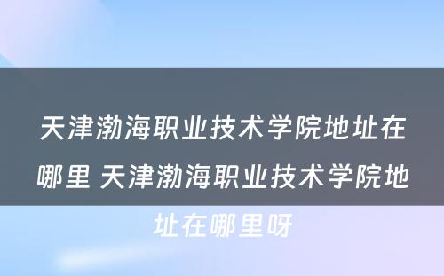天津渤海职业技术学院地址在哪里 天津渤海职业技术学院地址在哪里呀