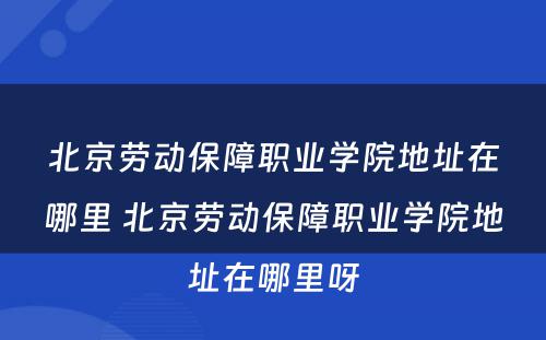 北京劳动保障职业学院地址在哪里 北京劳动保障职业学院地址在哪里呀