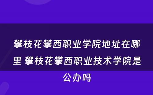 攀枝花攀西职业学院地址在哪里 攀枝花攀西职业技术学院是公办吗