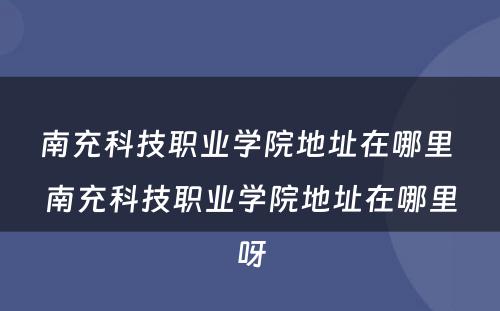 南充科技职业学院地址在哪里 南充科技职业学院地址在哪里呀