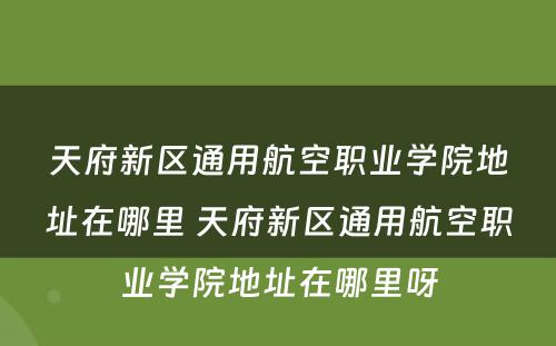 天府新区通用航空职业学院地址在哪里 天府新区通用航空职业学院地址在哪里呀