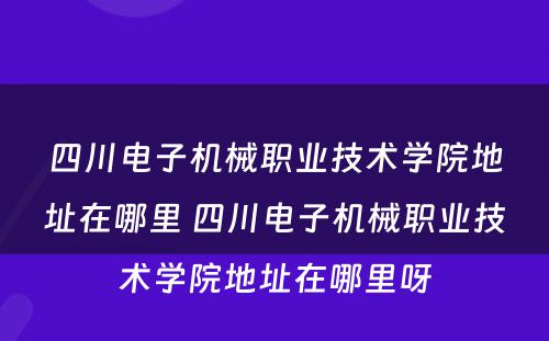 四川电子机械职业技术学院地址在哪里 四川电子机械职业技术学院地址在哪里呀