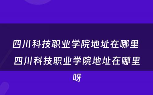 四川科技职业学院地址在哪里 四川科技职业学院地址在哪里呀