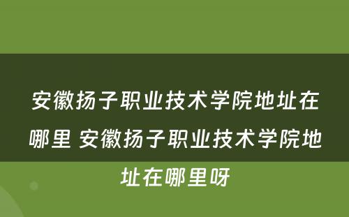 安徽扬子职业技术学院地址在哪里 安徽扬子职业技术学院地址在哪里呀