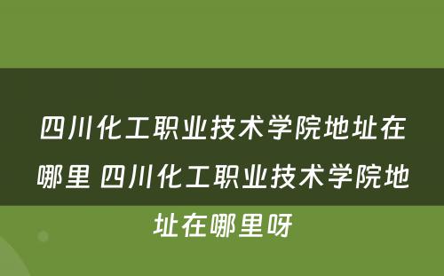四川化工职业技术学院地址在哪里 四川化工职业技术学院地址在哪里呀