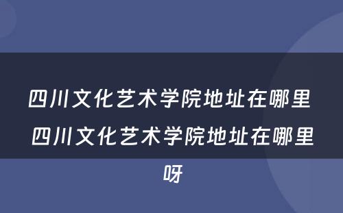 四川文化艺术学院地址在哪里 四川文化艺术学院地址在哪里呀