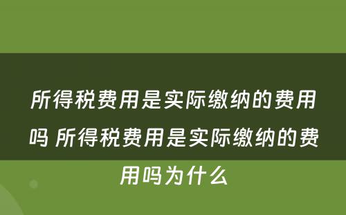 所得税费用是实际缴纳的费用吗 所得税费用是实际缴纳的费用吗为什么