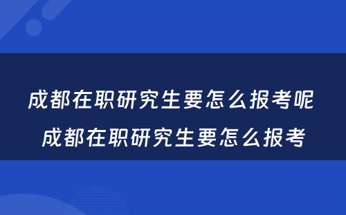 成都在职研究生要怎么报考呢 成都在职研究生要怎么报考