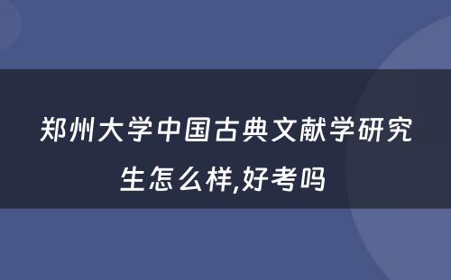 郑州大学中国古典文献学研究生怎么样,好考吗 